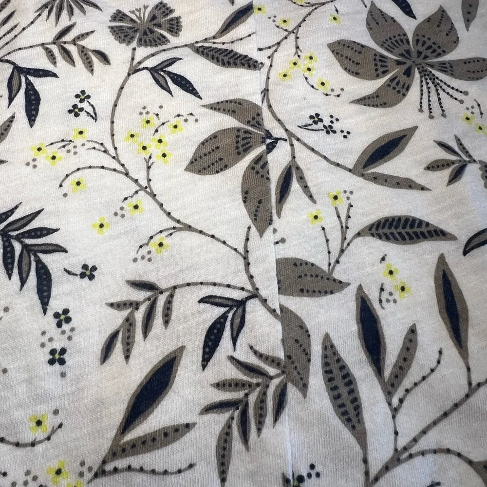LOFT Outlet White Base Puff Sleeve Shirt w/Botanical Leaf Pattern Size Large